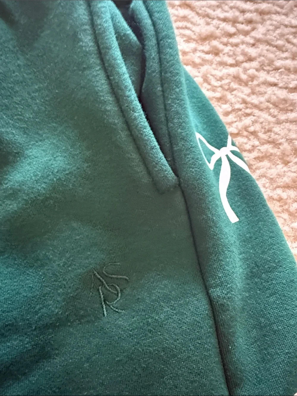 Women’s Dark Green Wide-Leg Track Pants with Side Bow Detail - Picture 2 of 3